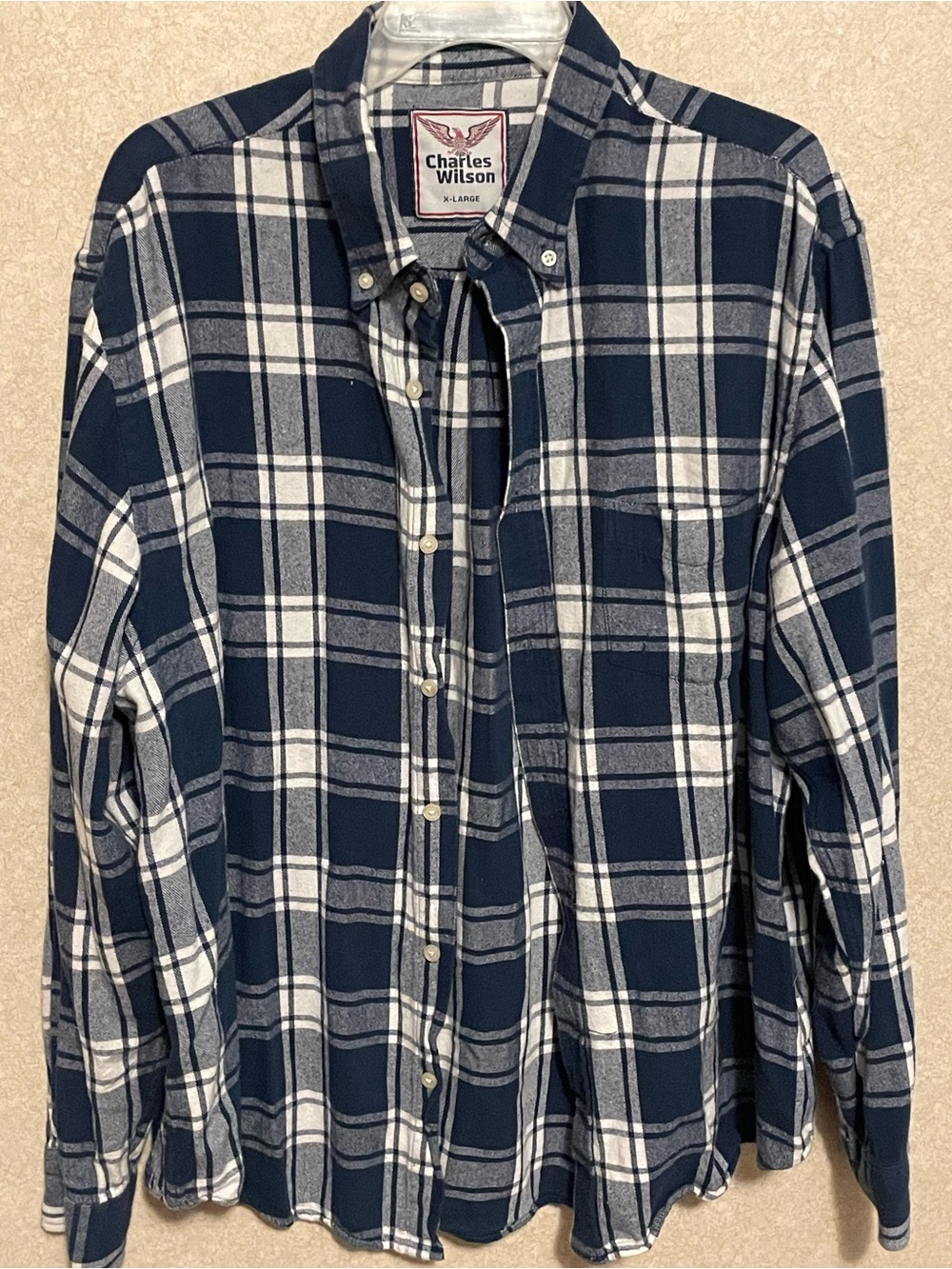Charles Wilson Men’s Navy Blue Plaid Button-Up Shirt